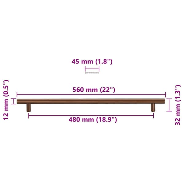 vidaXL skabsgreb, 5 stk., bronze, 480 mm, rustfrit stål