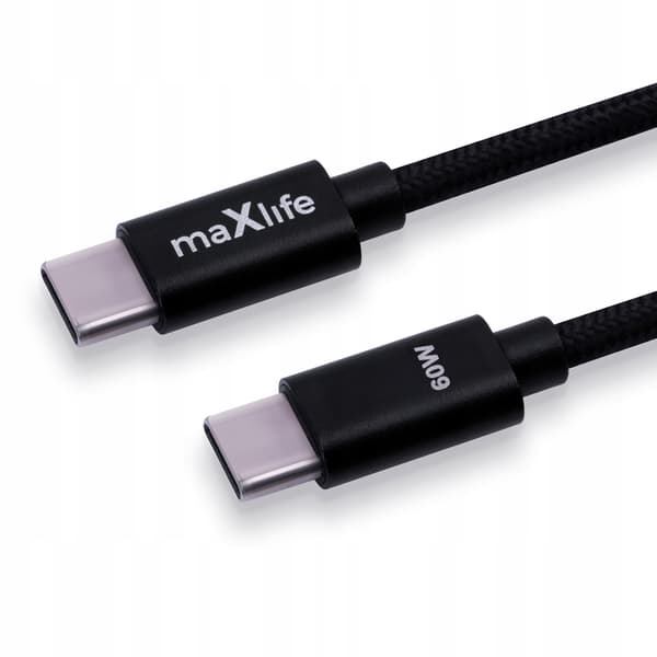 USB Typ C - USB Typ C-kabel 1,0 m 60W MEGA SNABB STARK svart NYLONSLADDE