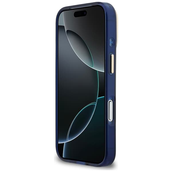 Guess IML 4G Script Metal-cover til iPhone 17 Pro Max blåt