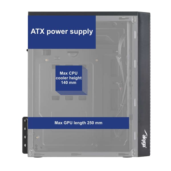 Micro ATX-kabinet til Akyga AK35BK PC Tower-computer, 2x USB 2.0 sort