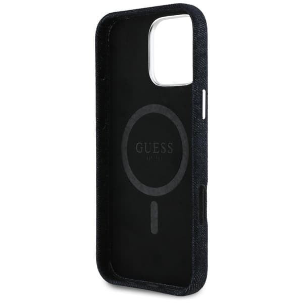 Guess Denim Triangle Logo MagSafe -kotelo iPhone 16 Pro Maxille, musta