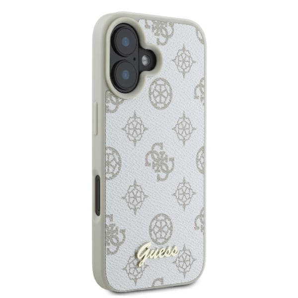 Guess Peony Script Logo MagSafe -kotelo iPhone 16:lle, valkoinen