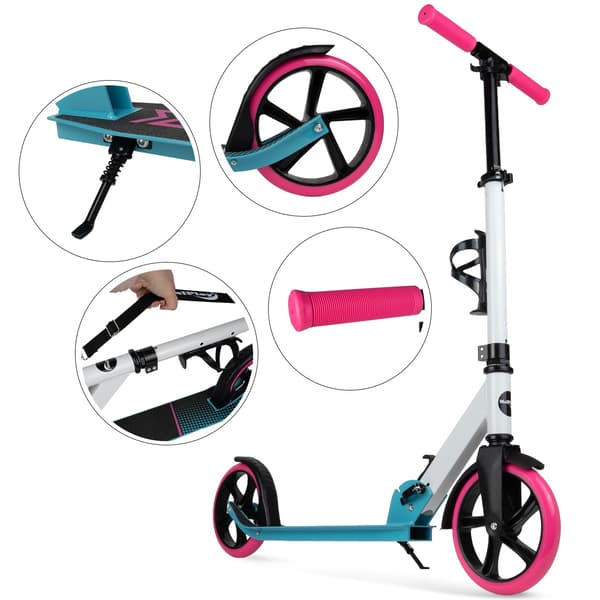 Stor hopfällbar stadsscooter + rem + flaskhållare
