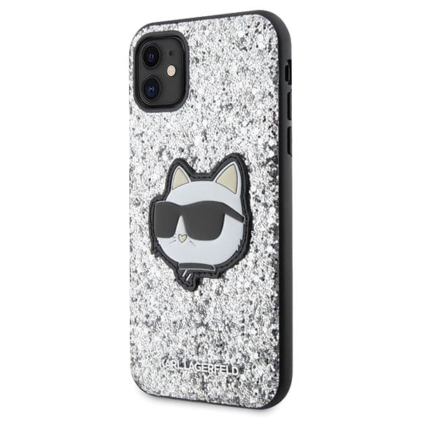 Karl Lagerfeld Glitter Choupette Patch-etui til iPhone 11 / Xr, sølv