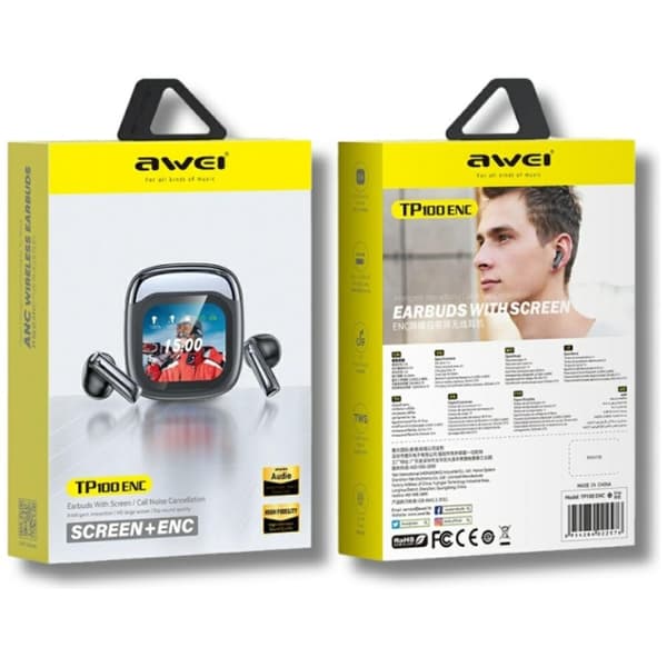 AWEI TP100 ENC Bluetooth 5.4 TWS Trådløse Hovedtelefoner + Dockingstation Sort