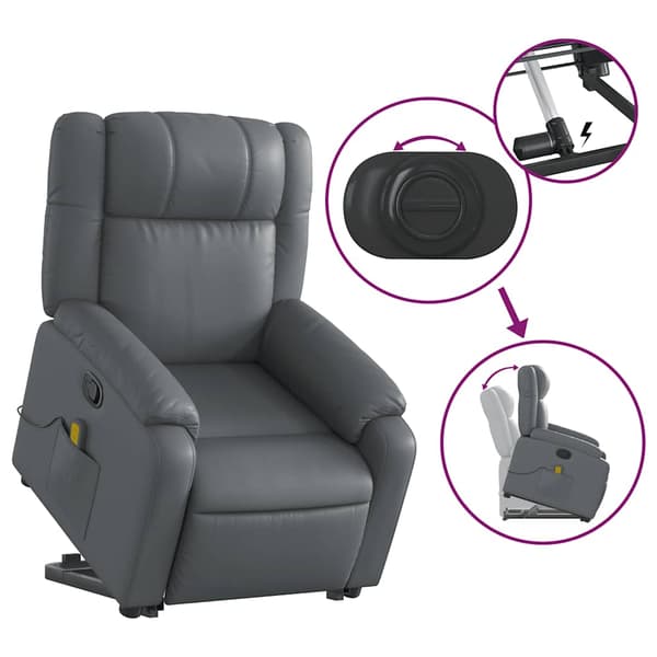 vidaXL Lyftbar massagefåtölj, grå, konstläder