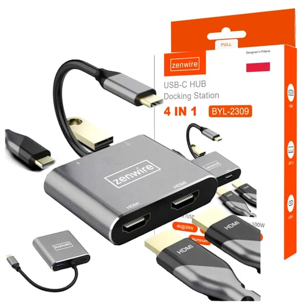 BYL-2309 USB-C adapter 4-i-1 med 2x HDMI