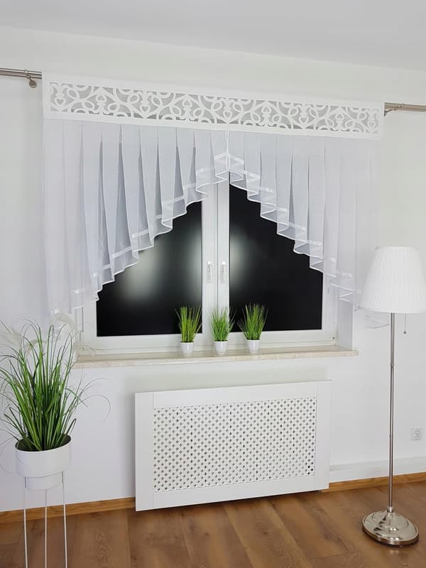 Gardin med genombruten panel, vit, 200 cm