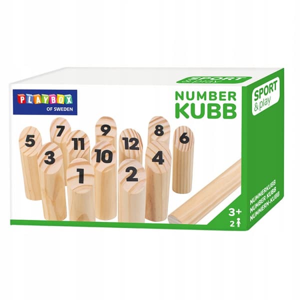KUBB Numrerade Träkägelspel Vikinga 12 käglar + påse