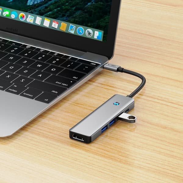 5in1 HUB-sovitin USB-C PD USB-A HDMI 4K 60Hz 100W - Harmaa