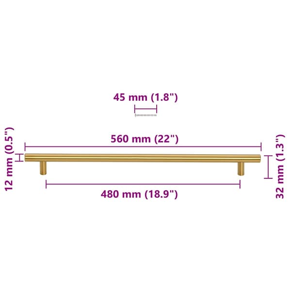 vidaXL skabsgreb, 5 stk., guld, 480 mm, rustfrit stål