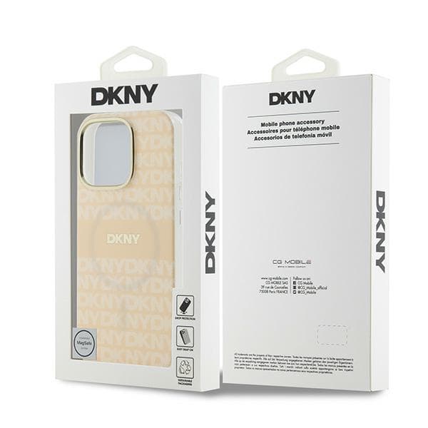 DKNY Repeat Texture Pattern With Randigt Skal till iPhone 16 Pro Max, Rosa
