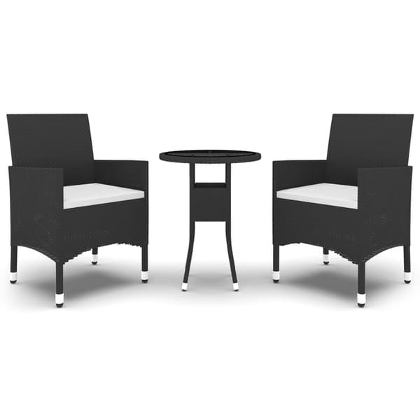 vidaXL havemøbelsæt i 3 dele i polyrattan, sort