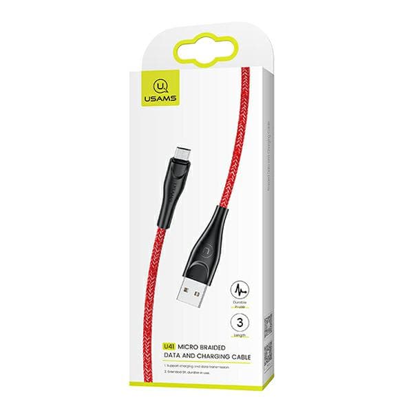 USAMS Punottu U41 USB-A - MicroUSB -kaapeli 3m 2A Punainen