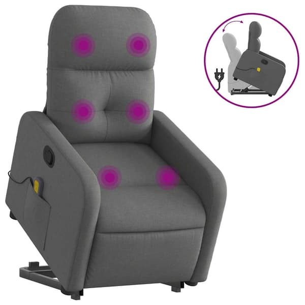 vidaXL Lyftbar massagefåtölj mörkgrå tyg