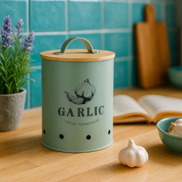 Vitlöksbehållare med krämig mynta och bambulock