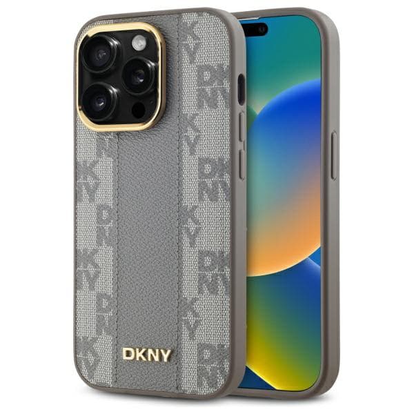 DKNY MagSafe-cover med ternet monogrammønster til iPhone 14 Pro, beige