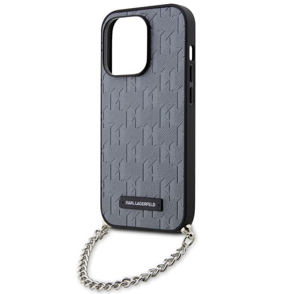 Karl Lagerfeld Saffiano Monogram Chain-etui til iPhone 14 Pro, sølv