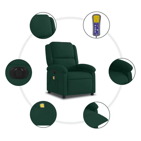 vidaXL Elektrisk massagefåtölj mörkgrön sammet