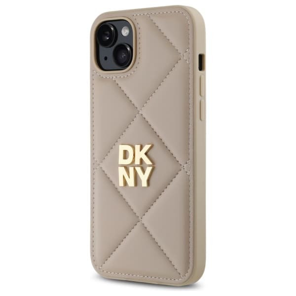 DKNY Quilted Stack Logo iPhone 15 Plus-skal, Beige