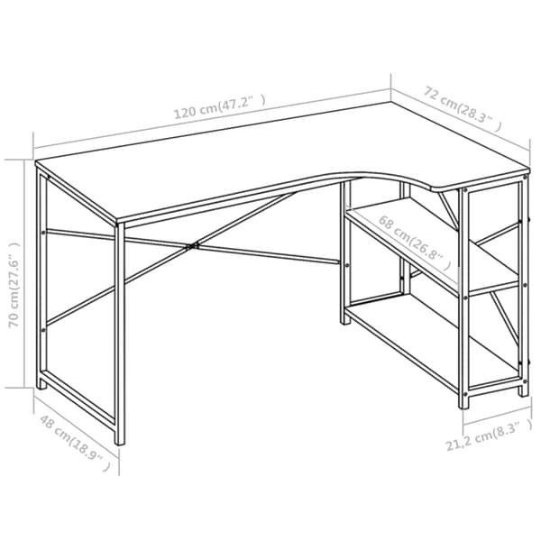 vidaXL computerbord, hvid, 120 x 72 x 70 cm
