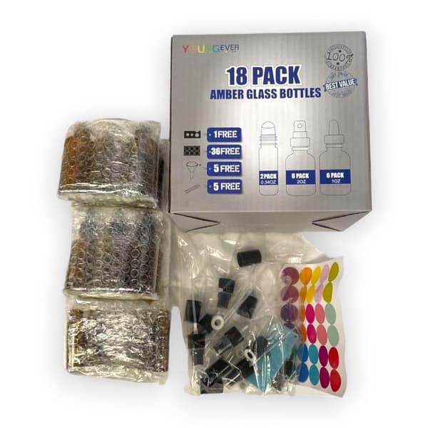 10 ml ravfarvede glasflasker 18 stk. (3 typer)