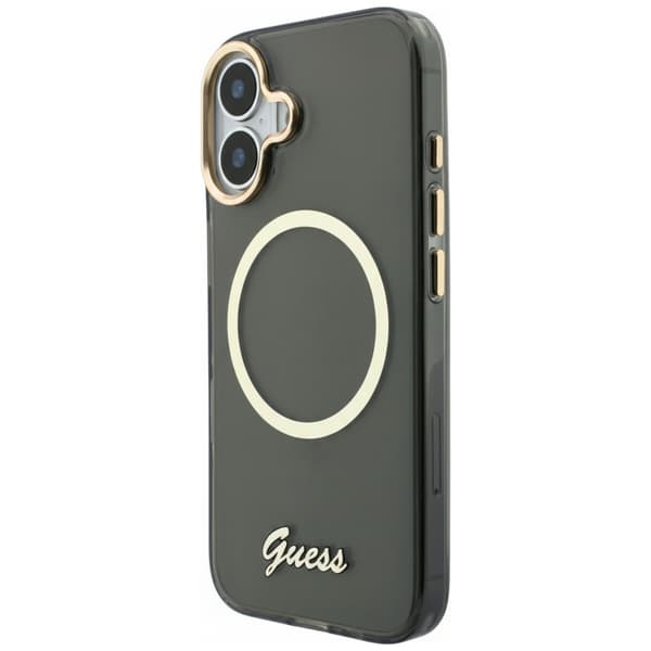 Guess IML Script Metallinen MagSafe-kotelo iPhone 17:lle, musta