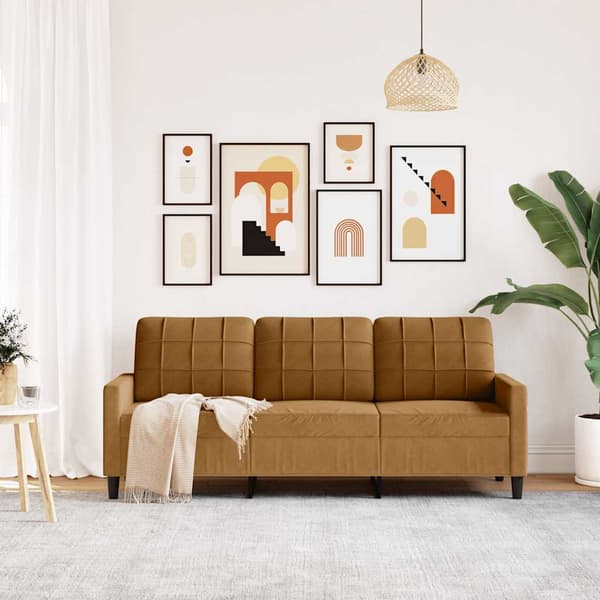 vidaXL 3-sitssoffa, brun, 180 cm, klädd i sammet