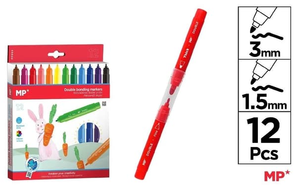 Dobbeltstik tuschpenne 12 farver