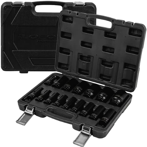 ILOFORCE 1/2" slagtopnøglesæt, 16 dele + kuffert