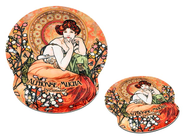 Computermusemåtte med håndledsstøtte - A. Mucha, Ædelsten, T (CARMANI)