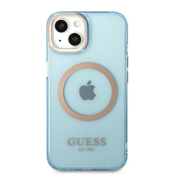 Guess Gold Outline Translucent MagSafe-etui til iPhone 13, blå