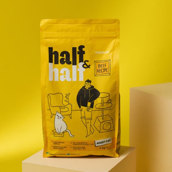Half&Half Premium torrfoder för vuxna katter, nötkött, 2 kg