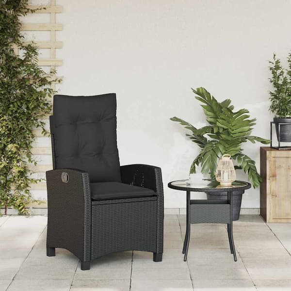 vidaXL havestol med hynder, sort polyrattan