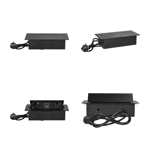 Møbelstikkontakter indbygget i bordpladen Jordforbindelse Oplader 2xUSB Kabel Sort