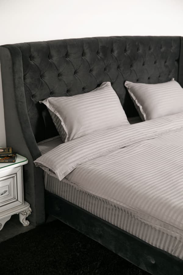 Grått satinsängkläder, 100 % bomull, hotell, 5-delat set, 160x220 cm