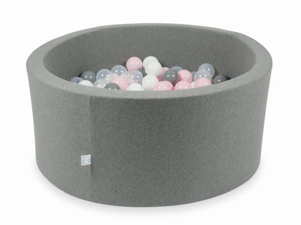 Torr grå pool 90x40 med 300 bollar: transparent, vit, grå, ljusrosa
