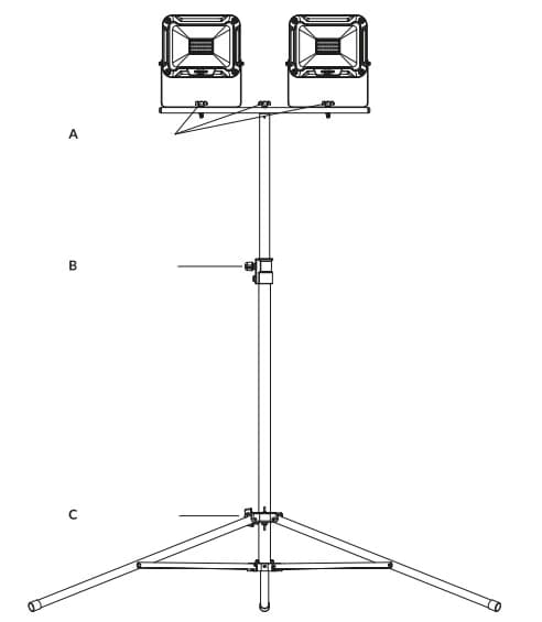 LED-projektør halogen dobbelt arbejdslampe 2x50W IP65 + stativkabel 3m