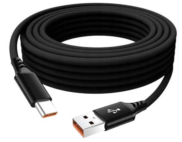 Sort 5 meter 6A USB-A til USB-C kabel 5m. 6 ampere