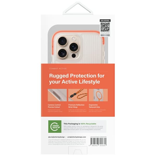 UNIQ Combat Active MagSafe-etui til iPhone 16 Pro, klart med orange