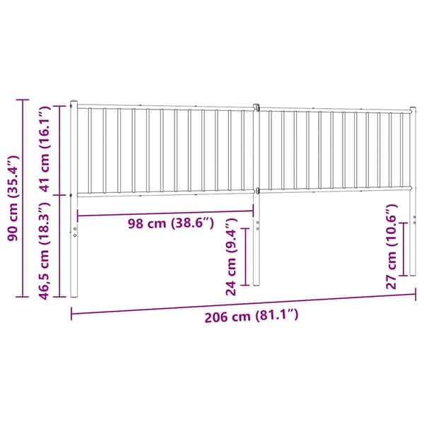 vidaXL metalsengegavl, hvid, 200 cm