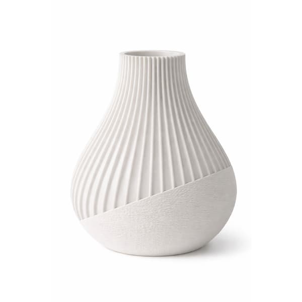 Dekorativ hvid vase, rillet, moderne japandi