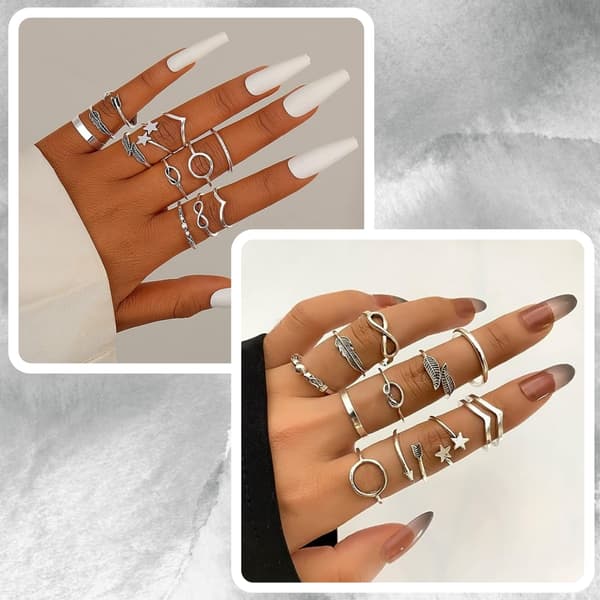 Sølvringsæt med sølvringe boho vielsesring