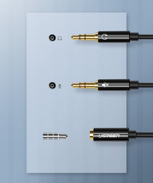 AUX-splitteradapter 3,5 mm mini-jack til mikrofon og hovedtelefoner, sort