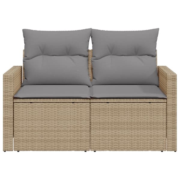 vidaXL Trädgårdssoffa med kuddar, 2-sits, beige, polyrotting