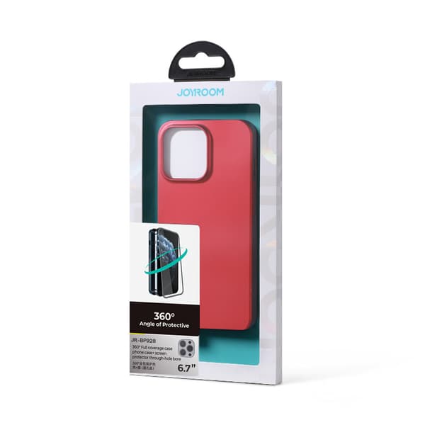 Cover til iPhone 13 Pro Max, bag- og frontcover + hærdet glas, rød