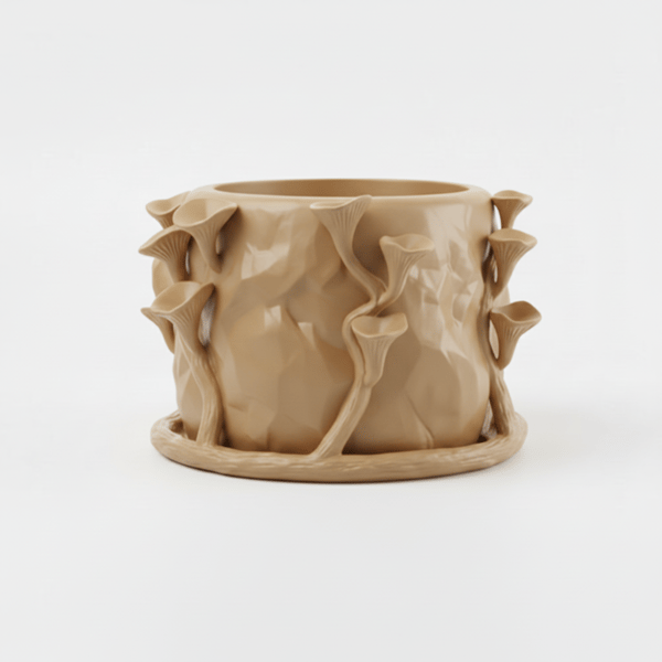 Moderne beige svampeformet urtepotte til planter, kunstnerisk stil