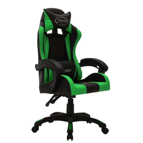 vidaXL gamingstol med RGB LED, grøn og sort, kunstlæder