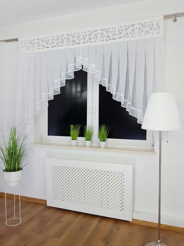 Gardin med genombruten panel, vit, 200 cm