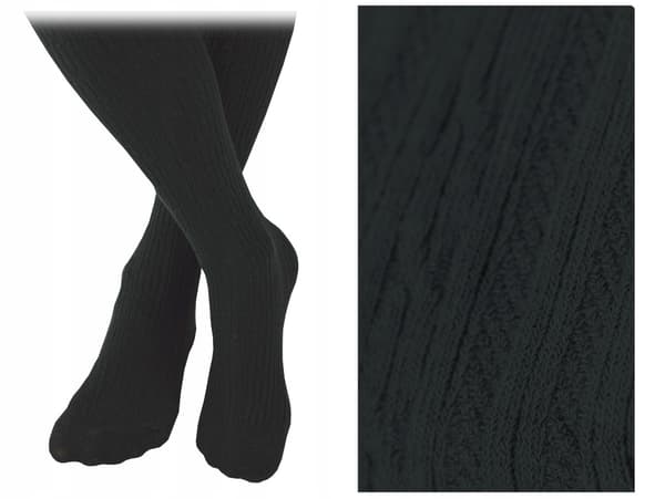 Bomuldsstrømpe jacquard tyk vævet sort 80/86 cm